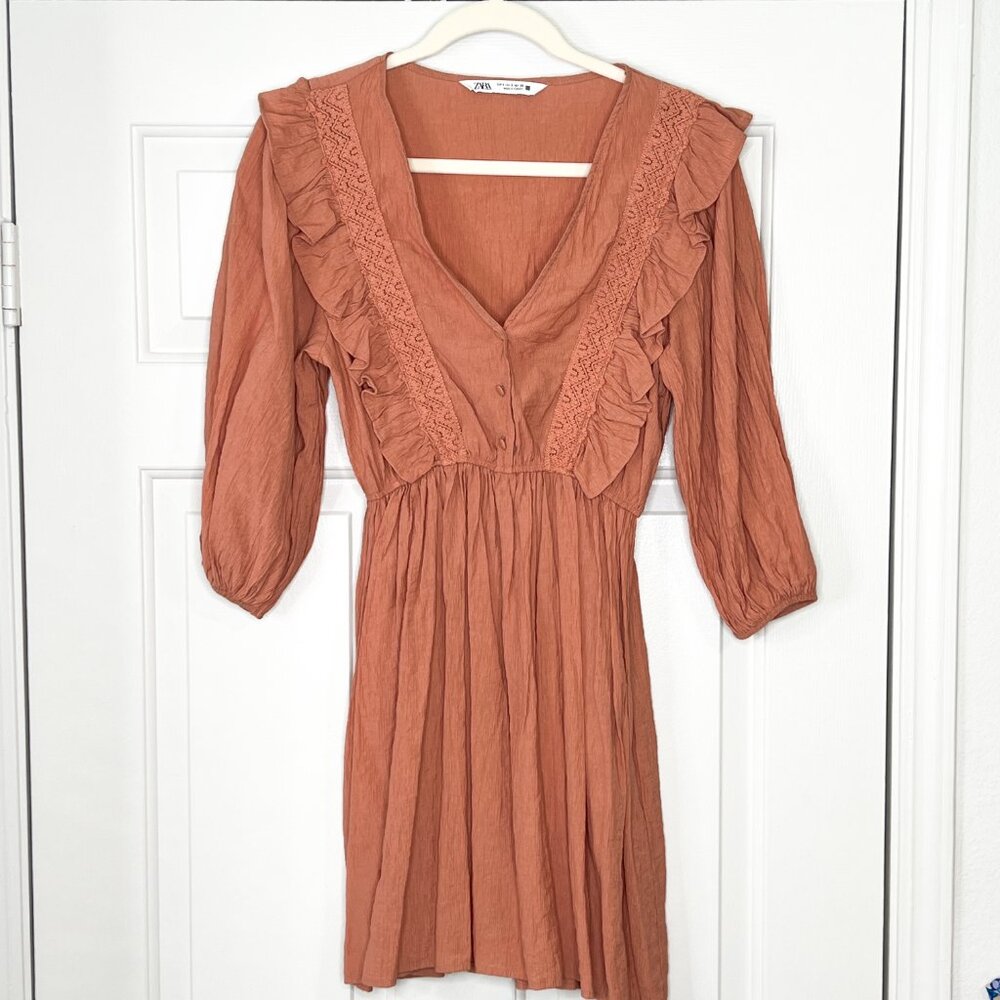 Zara Marsala Peach Ruffled Mini Dress - Picture 2 of 6